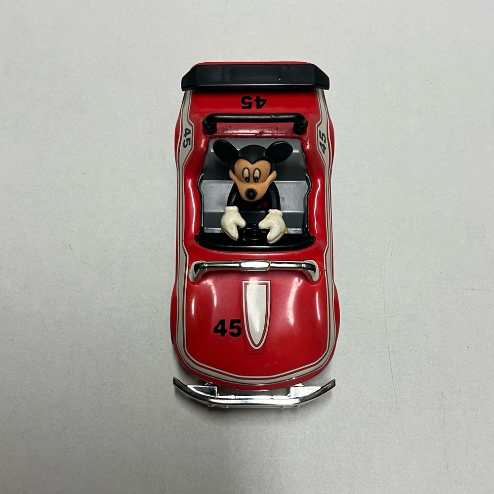Vintage Walt Disney Mickey Mouse #45 Tin Metal Pull Back Red Toy Car Collections